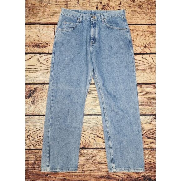 Wrangler Relaxed Fit Rugged Wear Mens Cotton Denim Light Wash Blue Jeans 34x29